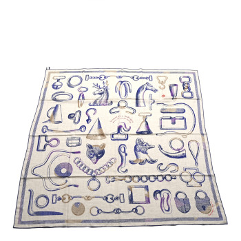 HERMES Cashmere Silk Inventaire Poetique Pour Un Conte Shawl 140 Naturel Indigo Violet