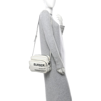 BURBERRY Coated Canvas Horseferry Print Medium Camera Bag White