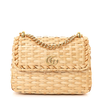 GUCCI Glazed Wicker Mini Cestino Shoulder Bag Natural