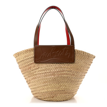 CHRISTIAN LOUBOUTIN Woven Straw Loubishore Tote Beige