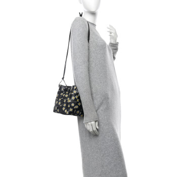 BOTTEGA VENETA Nappa Maxi Intrecciato Daisy Print Small Cassette Bucket Bag Black White Yellow