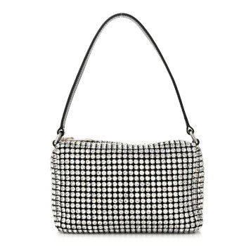 ALEXANDER WANG Mesh Crystal Rhinestone Mini Heiress Pouch Black Silver