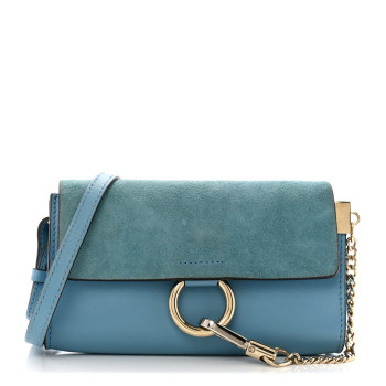 CHLOE Suede Calfskin Faye Wallet On Strap Vinyl Blue