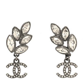 CHANEL Crystal Sparkling Wheat CC Drop Earrings Silver