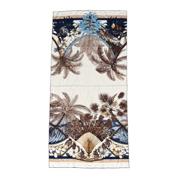 HERMES Silk Twill Imprime Aloha Double Scarf Stole White  Marron Glace Marine