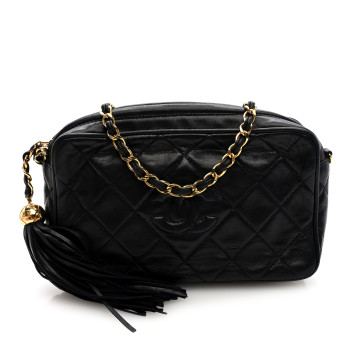 CHANEL Lambskin Quilted CC Tassel Camera Case Black