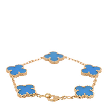 VAN CLEEF & ARPELS 18K Yellow Gold Blue Agate 5 Motifs Vintage Alhambra Bracelet