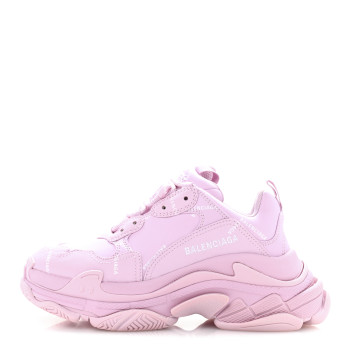 BALENCIAGA Technical Fabric Mesh Allover Logo Womens Triple S Sneakers 37 Pink White