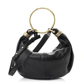 CHLOE Grained Calfskin Small Bracelet Hobo Bag Black