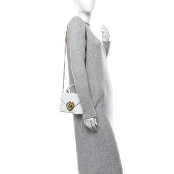 DOLCE & GABBANA Smooth Calfskin Small Devotion Envelope Top Handle Bag White