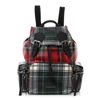 BURBERRY Laminated Tartan Patchwork Large Rucksack Backpack Military Red