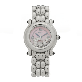 CHOPARD Stainless Steel Diamond Pink Mother of Pearl 26mm Happy Sport Moon Star Quartz Watch