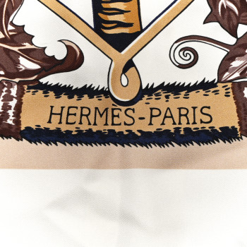 HERMES Silk Twill Imprime Aloha Double Scarf Stole White  Marron Glace Marine
