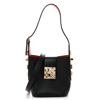 CHRISTIAN LOUBOUTIN Grained Calfskin Mini Carasky Bucket Bag Black