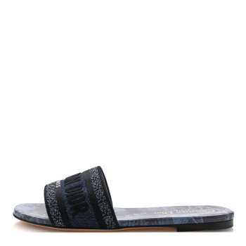 CHRISTIAN DIOR Canvas Dior Embroidered Dway Flat Slide Sandals 36 Navy Blue CHRISTIAN DIOR Canvas Dior Embroidered Dway Flat Slide Sandals 36 Navy Blue
