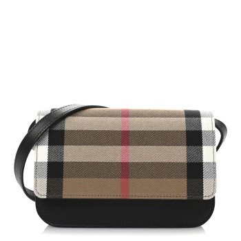 BURBERRY Grained Calfskin House Check Small Madison Shoulder Bag Black