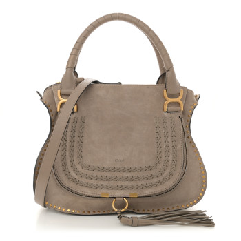 CHLOE Suede Calfskin Braided Medium Marcie Satchel Motty Grey