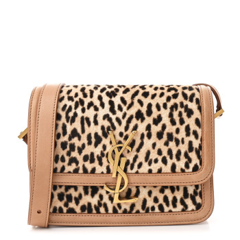 SAINT LAURENT Calfskin Hair Leopard Print Small Solferino Satchel Dust White