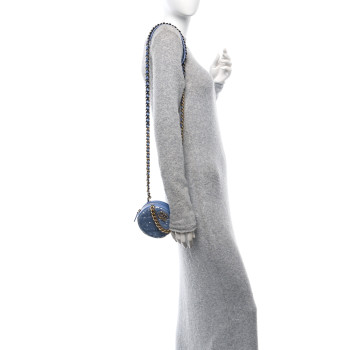 CHANEL Sequin Chanel 19 Round Clutch With Chain Light Blue