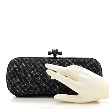 BOTTEGA VENETA Satin Intreccio Impero Ayers Stretch Knot Clutch Purple Black Multicolor