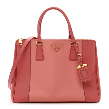PRADA Saffiano Lux Colorblock Medium Galleria Double Zip Tote Peonia
