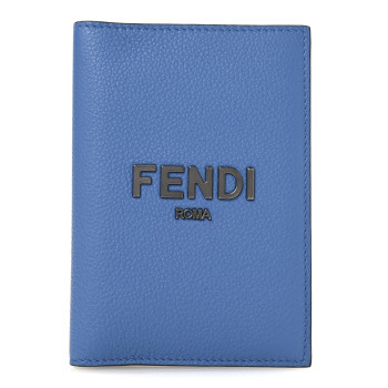 FENDI Cuoio Romano Logo Passport Cover Blue