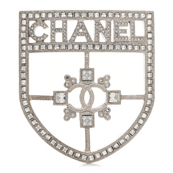 CHANEL Swarovski Baguette Crystal CC Shield Brooch