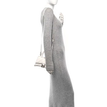 BALENCIAGA Smooth Calfskin Crystal Diagonal Allover Logo Hourglass Top Handle Bag XS Optic White