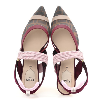 FENDI Technical Mesh FF Colibri 55mm Slingback Pumps 37 Tobacco Moro Black Anemone