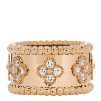 VAN CLEEF & ARPELS 18K Yellow Gold Diamond Perlee Clovers Ring 47 4