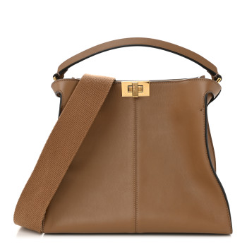 FENDI Vitello Seta Glazed Fabric FF 1974 Medium Peekaboo X-Lite Sand Mogano Panna