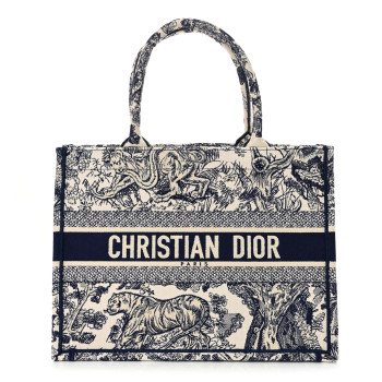 CHRISTIAN DIOR Canvas Embroidered Medium Dioriviera Toile De Jouy Book Tote Blue CHRISTIAN DIOR Canvas Embroidered Medium Dioriviera Toile De Jouy Book Tote Blue