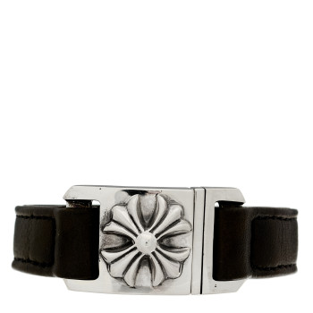 CHROME HEARTS Sterling Silver Leather Maltese Cross Bracelet