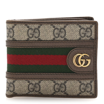 GUCCI GG Supreme Monogram Web Mens Ophidia Bi-Fold Coin Wallet Beige New Acero