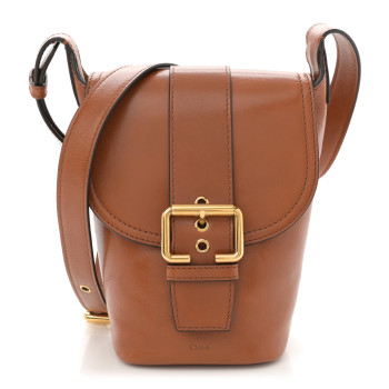 CHLOE Shiny Calfskin Mini Saddle Bag Clay Brown