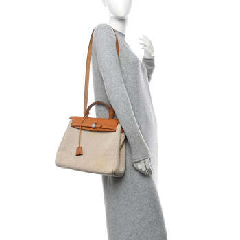 HERMES Toile Vache Calfskin Herbag 30 PM Naturel