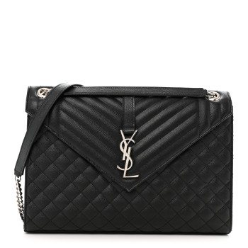 SAINT LAURENT Grain De Poudre Textured Mixed Matelasse Large Triquilt Monogram Satchel Black