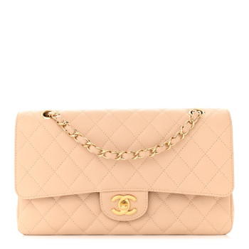CHANEL Caviar Quilted Medium Double Flap Beige