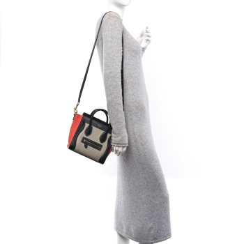 CELINE Smooth Calfskin Nubuck Nano Tri-Color Luggage Beige