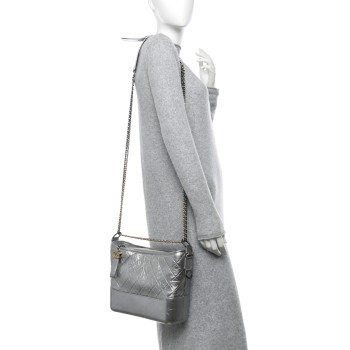 CHANEL Metallic Aged Calfskin Quilted Medium Gabrielle Hobo Silver