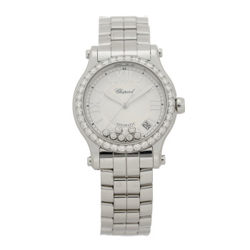 CHOPARD Stainless Steel Diamond Bezel 36mm Happy Sport Automatic Watch Silver