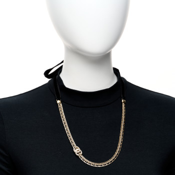 CHANEL Metal Lambskin Crystal CC Chain Tie Headband Gold Black