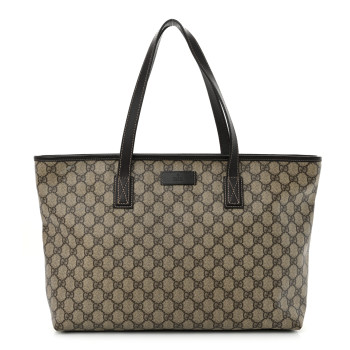 GUCCI GG Supreme Monogram Medium Zippered Shopping Tote Dark Brown