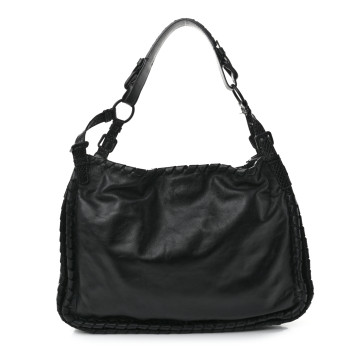 BOTTEGA VENETA Nappa Intrecciato Snakeskin Hobo Black