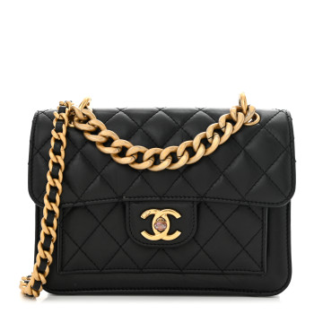 CHANEL Aged Calfskin Quilted Double You Mini Flap Black