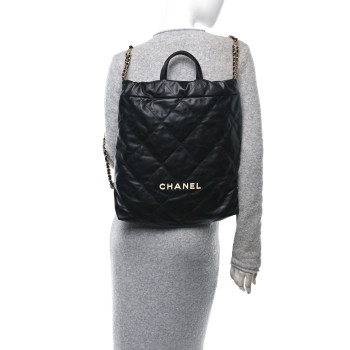 CHANEL Shiny Calfskin Quilted Chanel 22 Backpack Black
