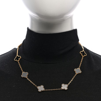 VAN CLEEF & ARPELS 18K Yellow Gold Black Onyx 10 Motifs Vintage Alhambra Necklace