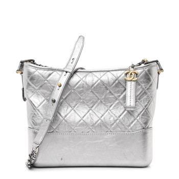 CHANEL Metallic Aged Calfskin Quilted Medium Gabrielle Hobo Silver