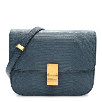 CELINE Lizard Medium Classic Box Flap Bag Blue