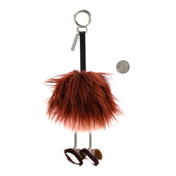 FENDI Mink Fox Fur Dad Wonders Bag Charm Peach Pink Rust